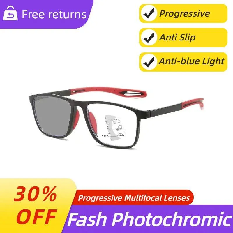 Photochromic TR90 Anti-blue Light Multifocal Progressive Sports Reading Glasses