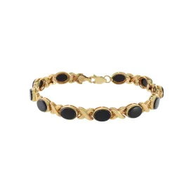 Vintage 14KT Yellow Gold Black Onyx X Pattern Link Bracelet