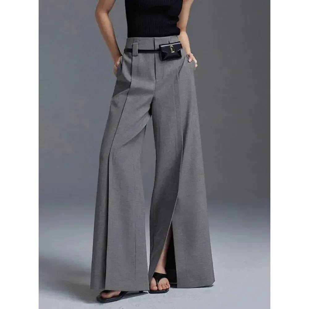 Women's High Waist Wide Leg Long Split Trousers